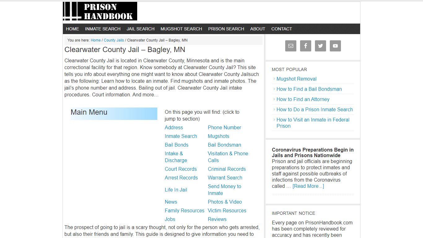 Clearwater County Jail – Bagley, MN - Prison Handbook